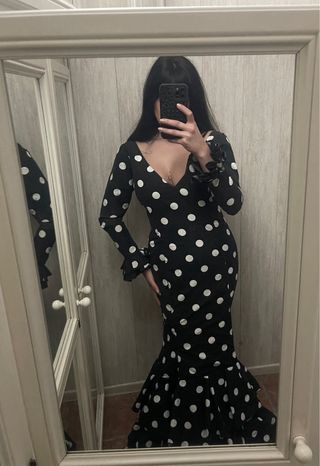 Traje Flamenca Lunares Negro Blanco