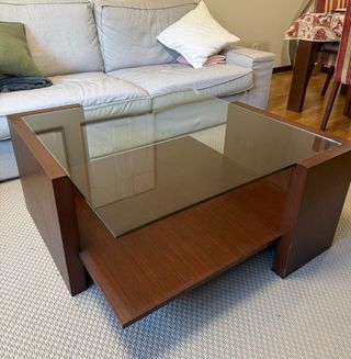 Mesa centro cristal y madera roble