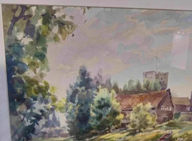B.V.T. DAVIES (TARRAGONA) ACUARELA PUEBLO RURAL
