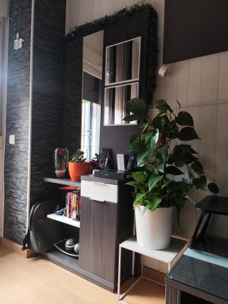 Entradita recibidor madera y cristal