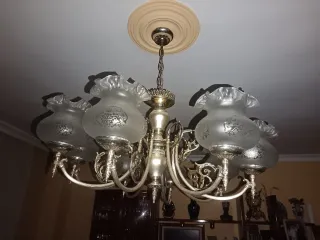 Lámpara de techo antigua plateada y cristal