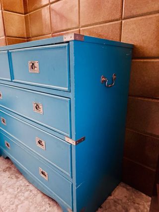 Cajonera Militar y Mesita Noche Azul