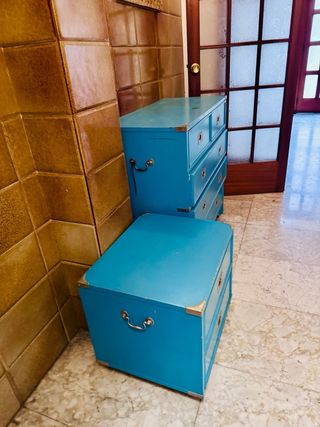 Cajonera Militar y Mesita Noche Azul