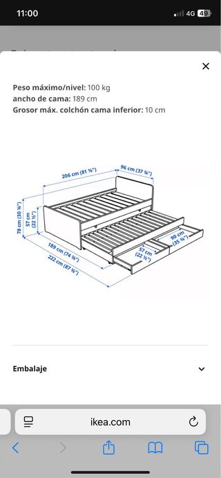 Cama nido 90x200 blanca con colchones