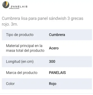 Cumbrera Panel Sándwich Rojo