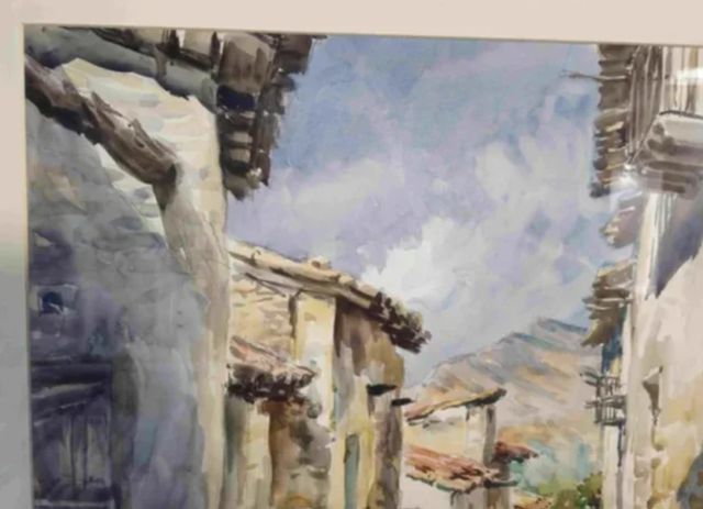 B.V.T. DAVIES (TARRAGONA) ACUARELA PUEBLO RURAL