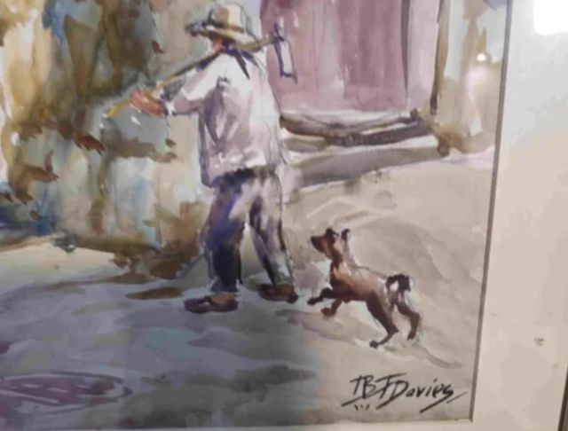 B.V.T. DAVIES (TARRAGONA) ACUARELA PUEBLO RURAL