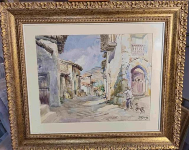 B.V.T. DAVIES (TARRAGONA) ACUARELA PUEBLO RURAL