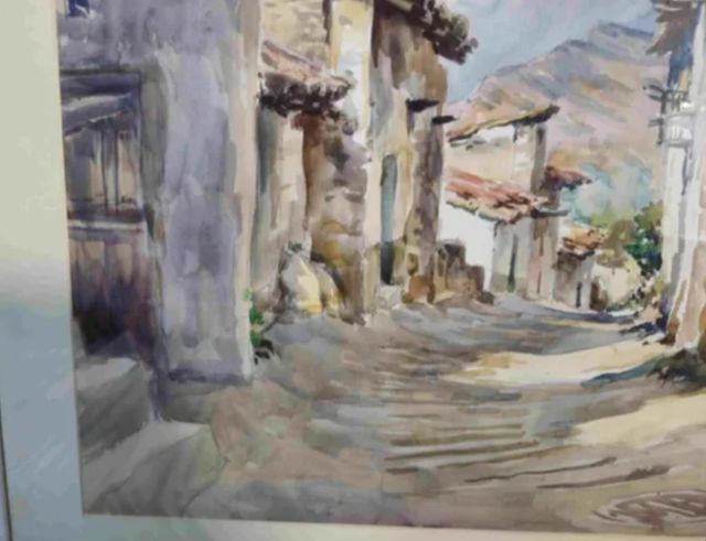 B.V.T. DAVIES (TARRAGONA) ACUARELA PUEBLO RURAL
