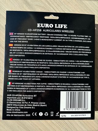 Auriculares Bluetooth 5.0 Euro Life Negros