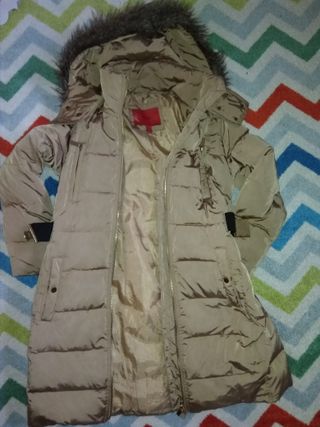 Plumífero Mango Talla L Beige con Cinturón