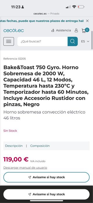 Horno Cecotec Baked Toast 750 Giro