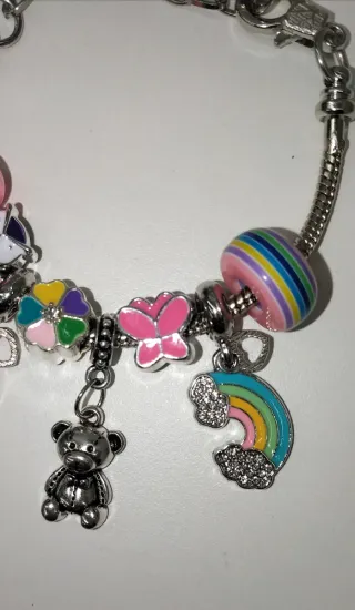 Pulsera estilo Pandora Charms Arcoíris Flores Oso