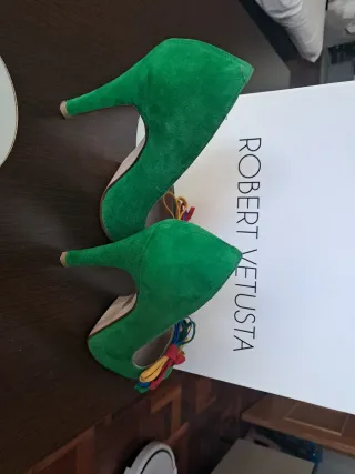 Zapatos Robert Vetusta Verdes Tacon Moño Multicolo