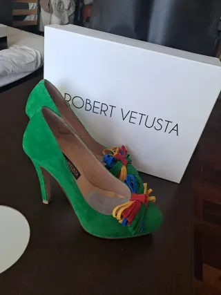 Zapatos Robert Vetusta Verdes Tacon Moño Multicolo