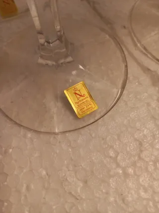 12 Copas de Cristal Talladas con Borde Dorado