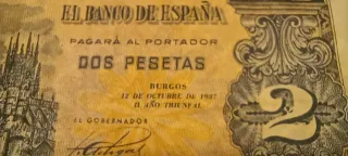 Billete escaso 2 Pesetas 1937 Burgos Serie A RARO