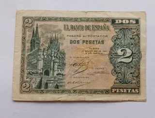Billete escaso 2 Pesetas 1937 Burgos Serie A RARO