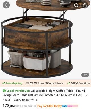 Mesa redonda elevable de madera y metal