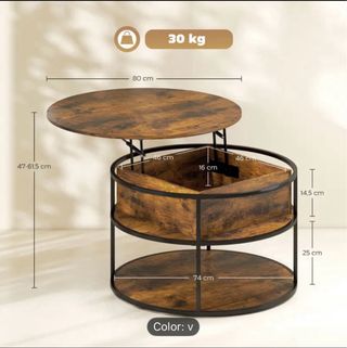 Mesa redonda elevable de madera y metal