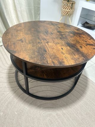 Mesa redonda elevable de madera y metal