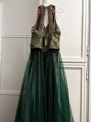Vestido largo verde y dorado