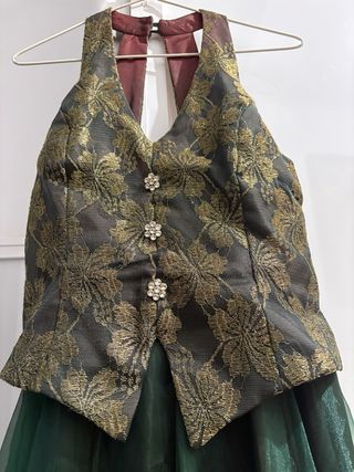 Vestido largo verde y dorado