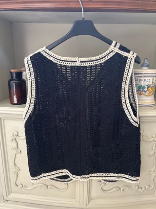 Gilet a fiori nero e beige