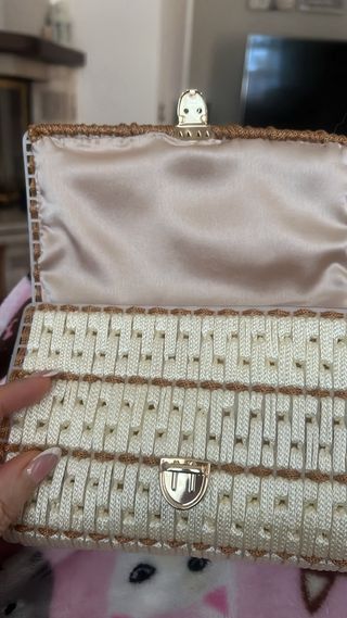 Borsa uncinetto fatta a mano beige e oro