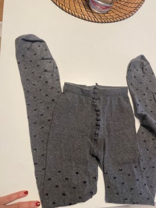 Leotardos niña grises con topitos