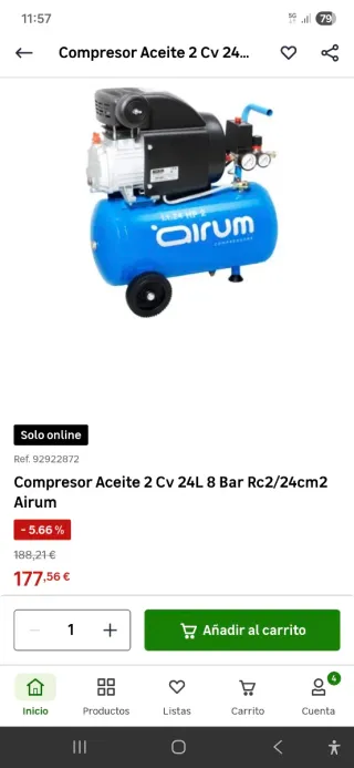 COMPRESOR DE AIRE AIRUM NUEVO DE 24L Y 2HP