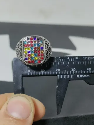 Anello Uomo Rettangolare Multicolore Pietre
