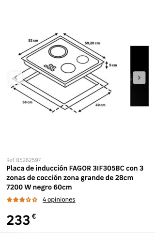 Placa de inducción Fagor 31F305BC 3 zonas