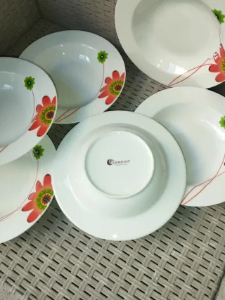 6 piatti fondi porcellana 22 cm decorati