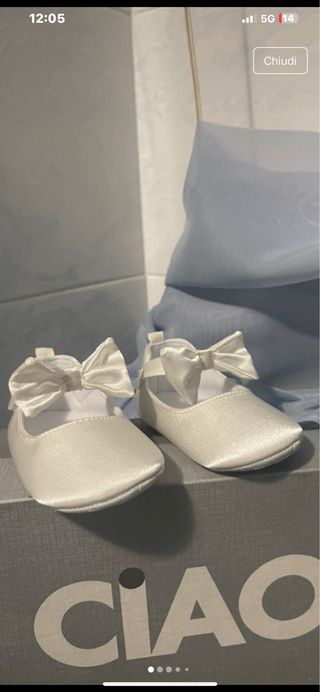 Scarpine bianche neonato 20/21 con fiocco