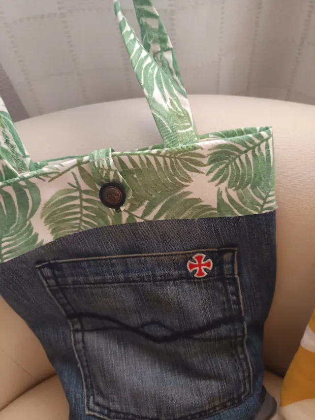 Bolso Tote Jeans y Hojas Tropicales
