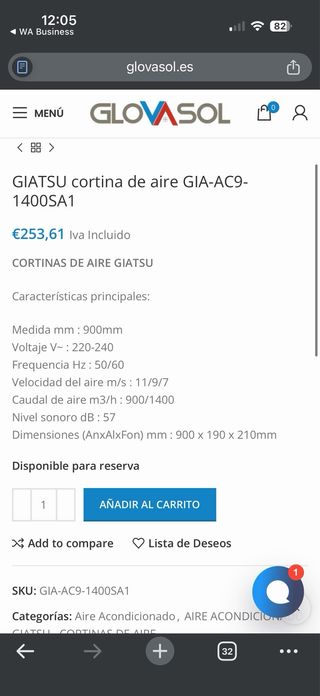 Cortina de aire Giatsu para negocio