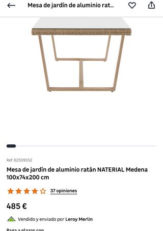 Mesa exterior mimbre y cristal 150cm.