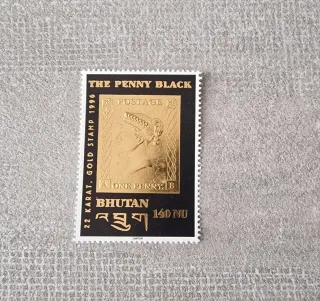 Francobollo Oro The Penny Black Bhutan 140 NU