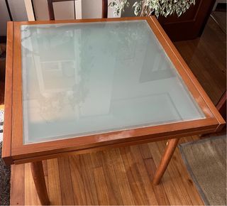 Mesa de comedor extensible madera y cristal
