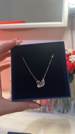 Collar Swarovski Cisne Rosa Plata