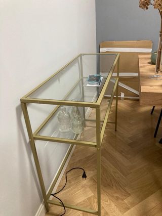 Mueble entrada 2 baldas cristal dorado