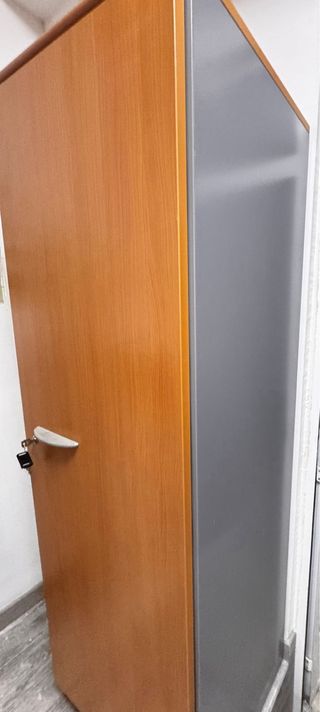 2 Armarios Metálicos Grises Con marco en madera