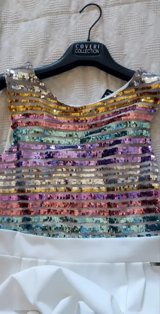Vestito Coveri paillettes arcobaleno e bianco