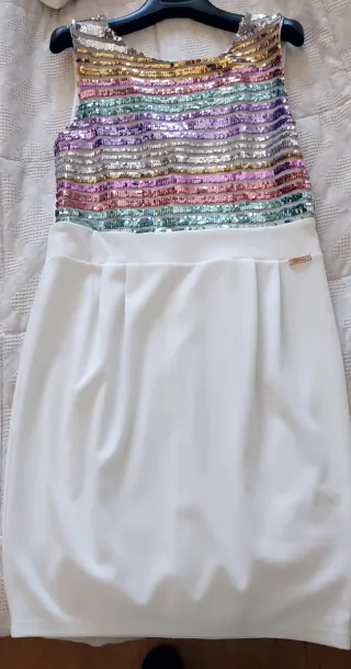 Vestito Coveri paillettes arcobaleno e bianco