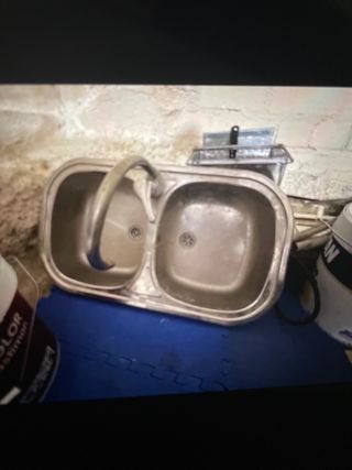 Fregadero doble cocina con grifo, acero inoxidable