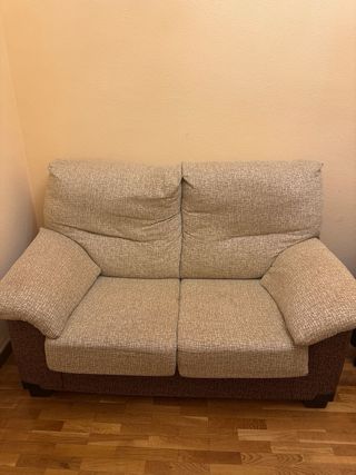 Sofá de 2 plazas tela beige y marrón