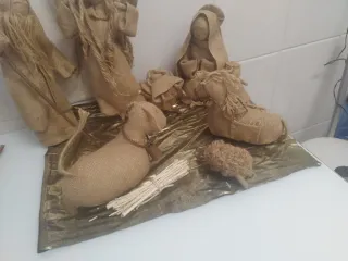 Nacimiento de tela de saco hecho a mano