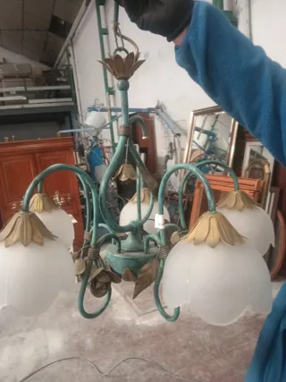 Lámpara de techo forja oro y verde azulado