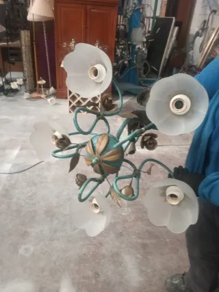 Lámpara de techo forja oro y verde azulado